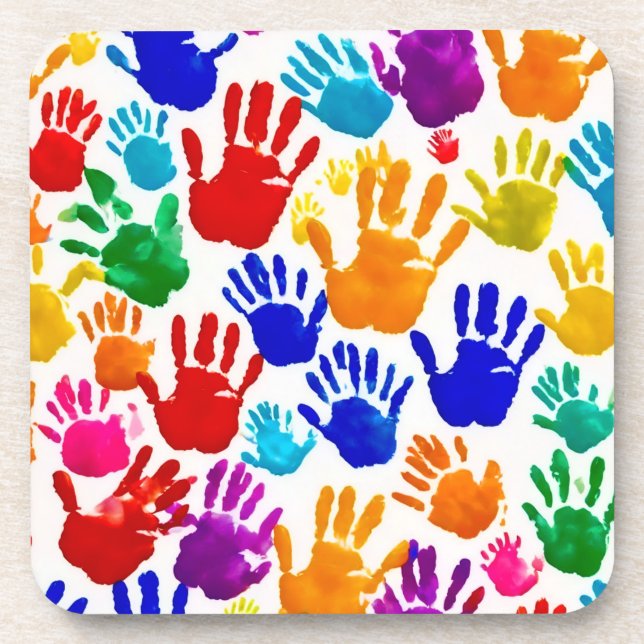 Colorful HandPrint Beverage Coaster (Front)