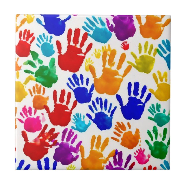 Colorful HandPrint Ceramic Tile (Front)