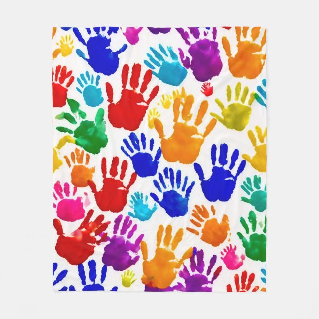Colorful HandPrint Fleece Blanket (Front)
