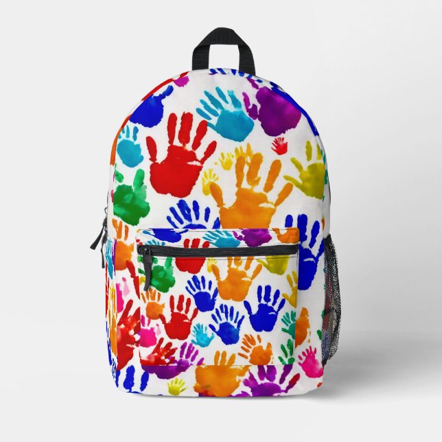 Colorful HandPrint Printed Backpack (Front)