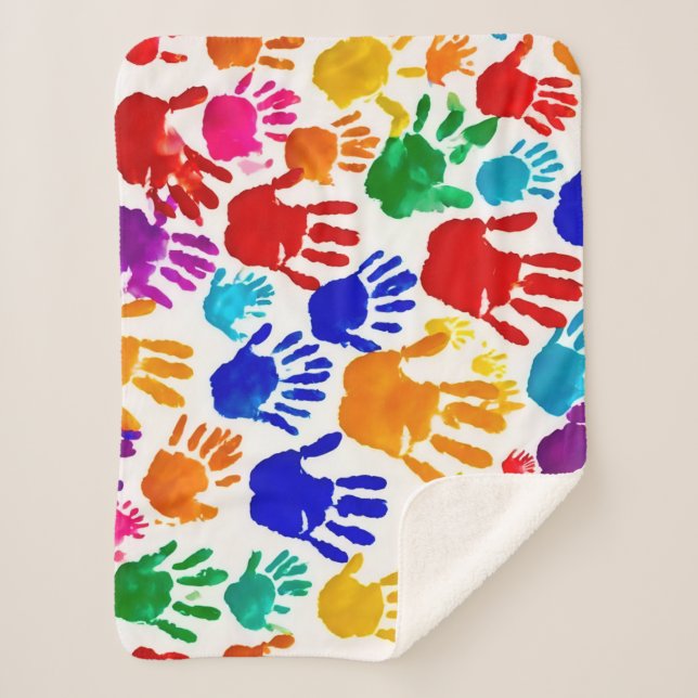 Colorful HandPrint Sherpa Blanket (Front)