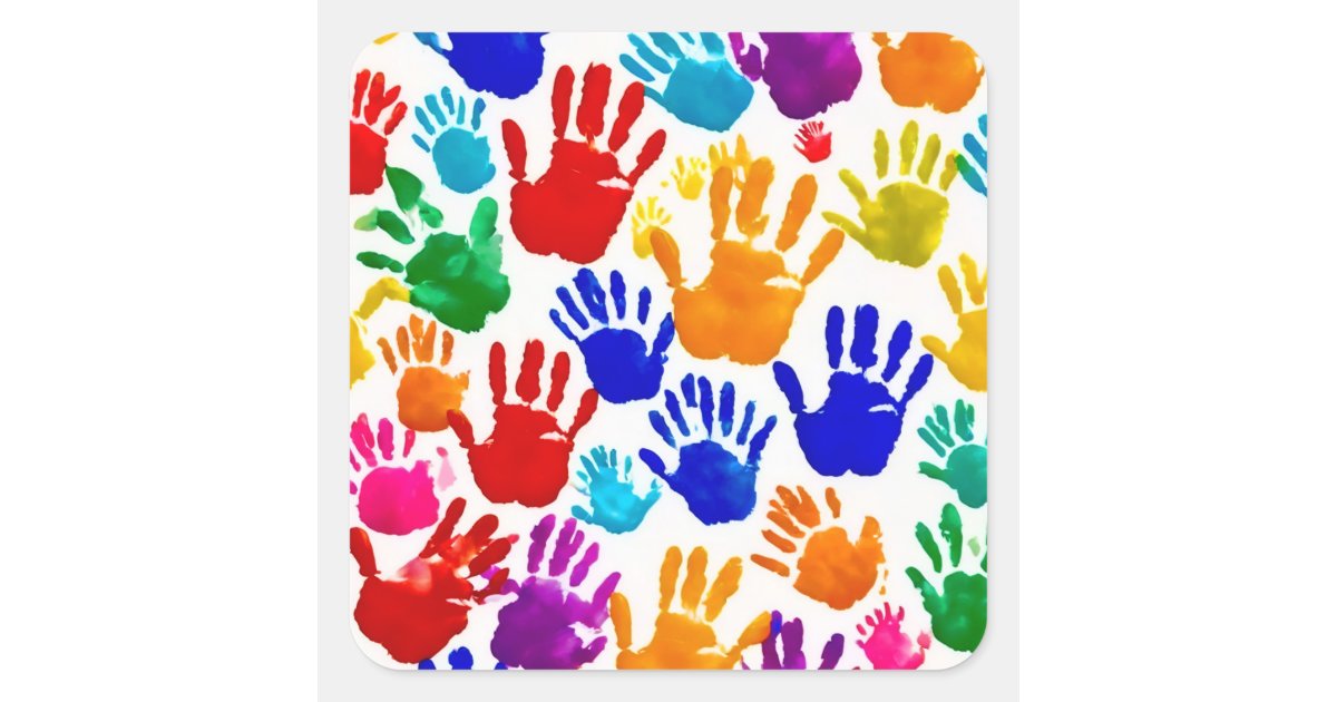 Colorful HandPrint Square Sticker | Zazzle