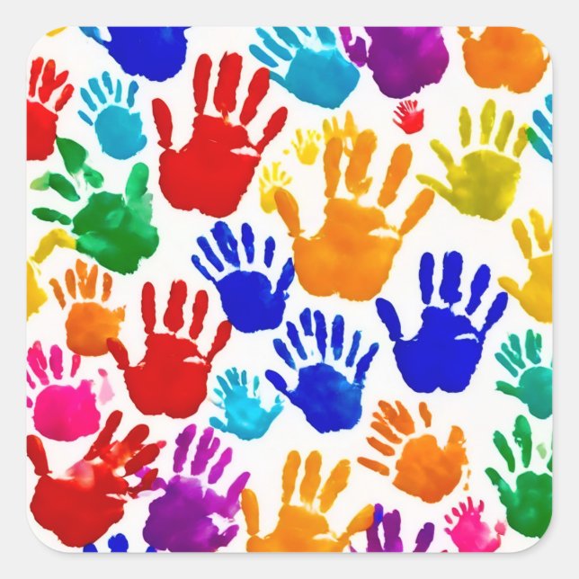 Colorful HandPrint Square Sticker (Front)
