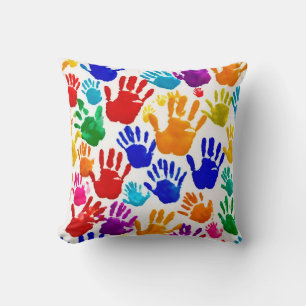 Colorful HandPrint Throw Pillow