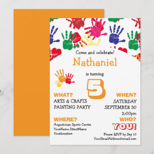 Colorful Handprints Kids 5th Birthday Party Invitation