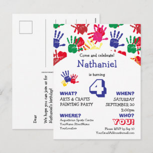 Colorful Handprints Kids CUSTOM AGE Birthday Party Holiday Postcard