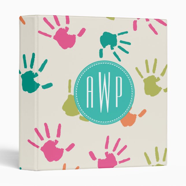 Colorful Handprints Monogram Teacher Binder (Front/Spine)