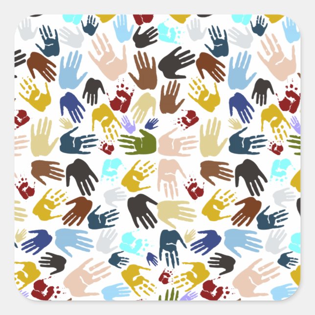 Colorful Handprints Square Sticker (Front)