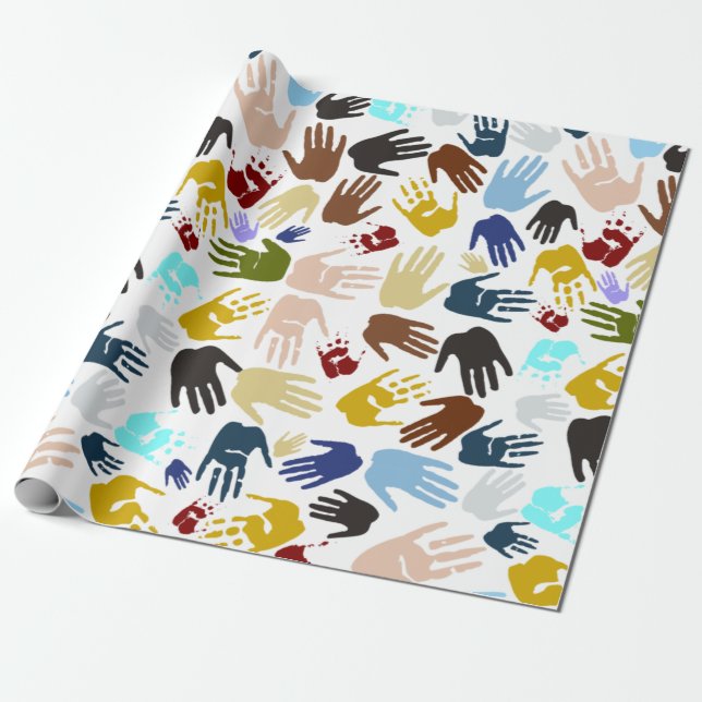 Colorful Handprints Wrapping Paper (Unrolled)