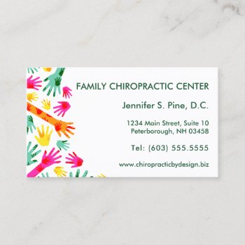 Colorful Hands Office Hours Chiropractor Business Card by chiropracticbydesign at Zazzle