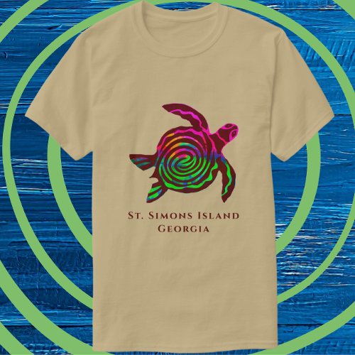 Colorful Handsome St Simons Island GA Sea Turtle T_Shirt