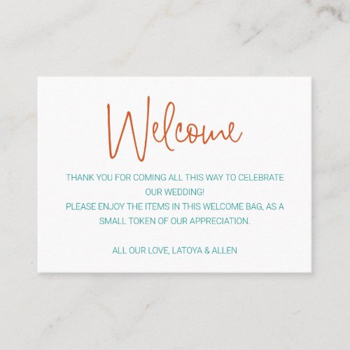 Colorful Handwriting Wedding Welcome Gift Basket Place Card