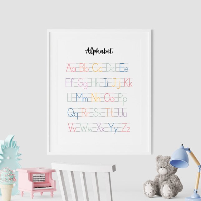 Colorful Handwritten Alphabet Educational Poster (Colorful Handwritten Alphabet Educational Poster on the wall in white frame.)