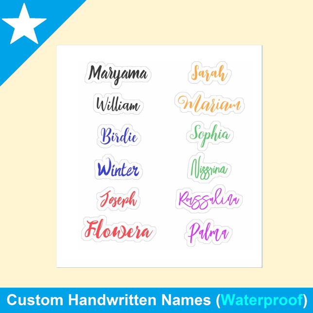 Colorful Handwritten Names | Waterproof Stickers (Personalized name stickers for kids)