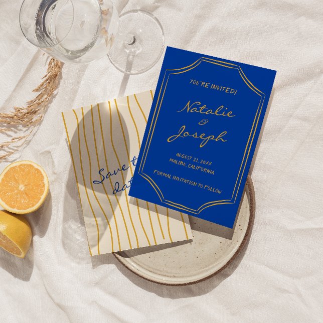 Colorful Handwritten Retro Pinstripe Italy Wedding Save The Date (Creator Uploaded)