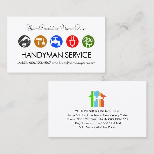 Colorful Handyman Home Repair Icons  Business Card