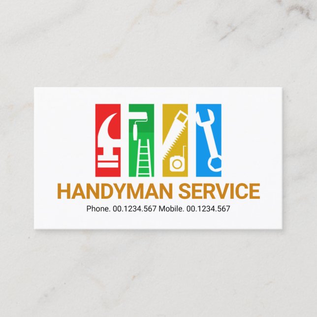 Colorful Handyman Tool Tabs Business Card (Front)
