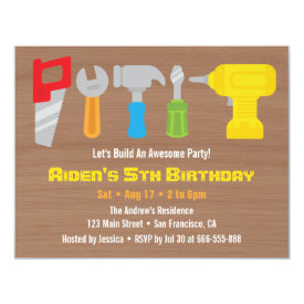 Colorful Handyman Tools Birthday Party Invitations