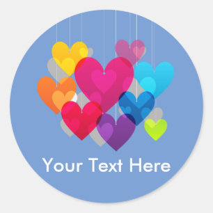 Colorful Hanging Hearts Personalized Classic Round Sticker