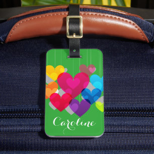 Colorful Hanging Hearts Personalized Luggage Tag
