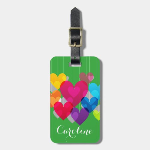 Colorful Hanging Hearts Personalized Luggage Tag