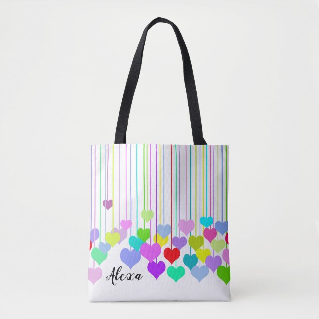 colorful hanging hearts tote bag (Front)