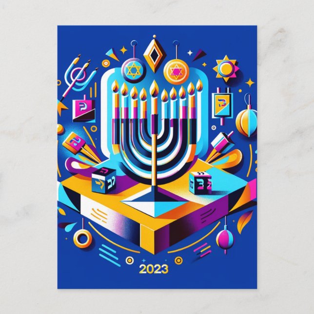 Colorful Hanukkah 2023 Postcard (Front)
