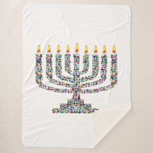 Colorful Hanukkah Candle Sherpa Blanket