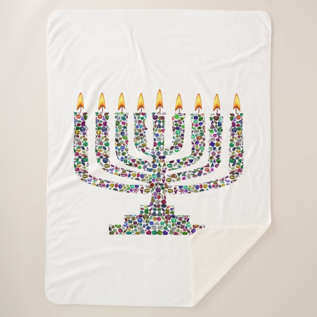 Colorful Hanukkah Candle Sherpa Blanket (Front)