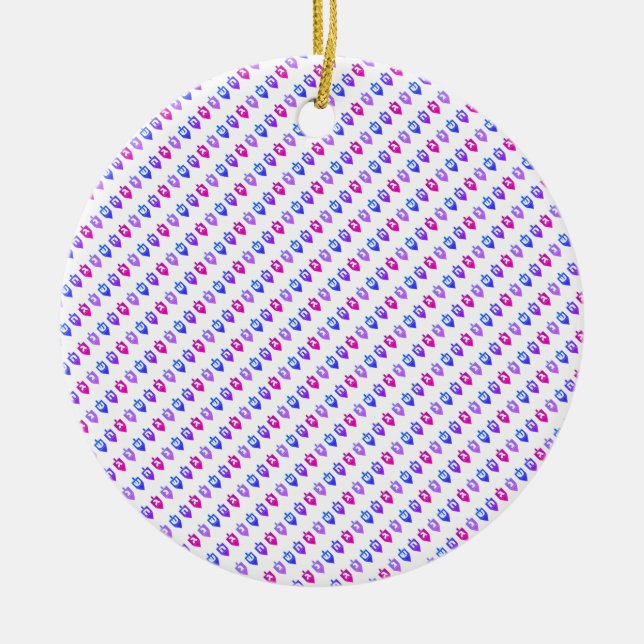 Colorful Hanukkah Dreidels Ceramic Ornament (Front)