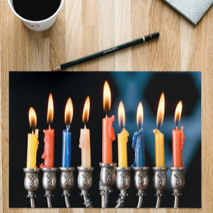 Colorful Hanukkah Menorah Candles Holiday Card