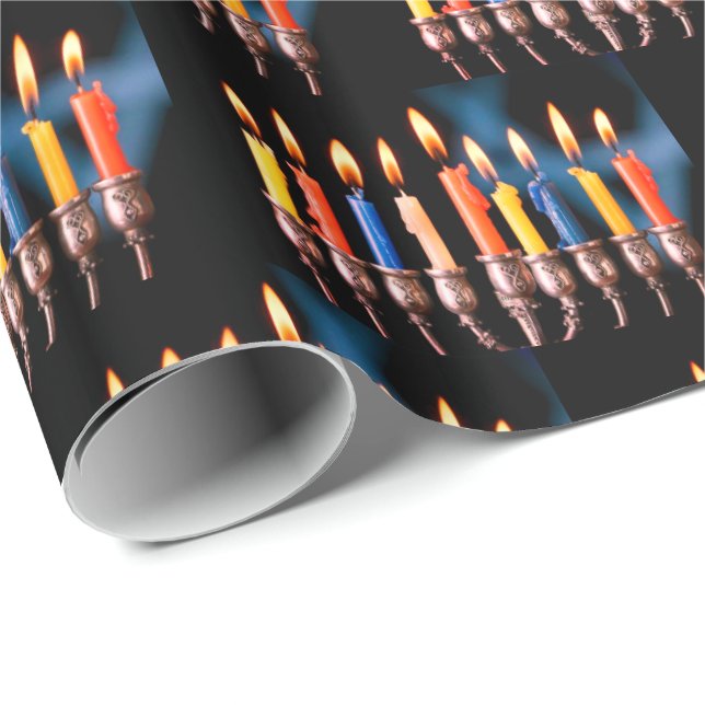 Colorful  Hanukkah Menorah Wrapping Paper (Roll Corner)
