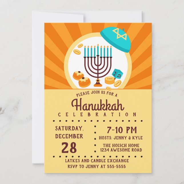 Colorful Hanukkah Party Invitation (Front)