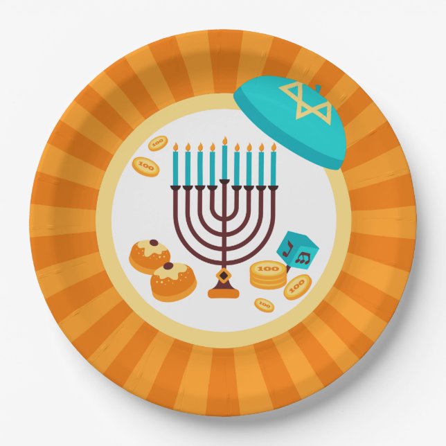 Colorful Hanukkah Party Paper Plates (Front)
