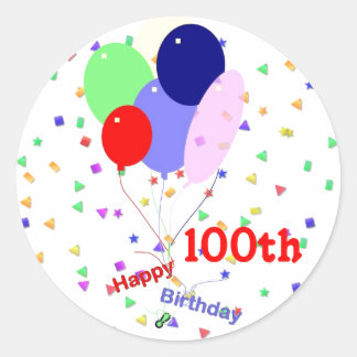 Colorful Happy 100th Birthday Balloons Classic Round Sticker
