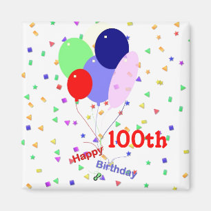 Colorful Happy 100th Birthday Balloons Magnet