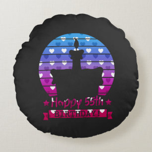 Colorful Happy 55th birthday cake with hearts Round Pillow
