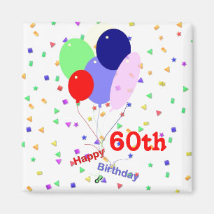 Colorful Happy 60th Birthday Balloons Magnet