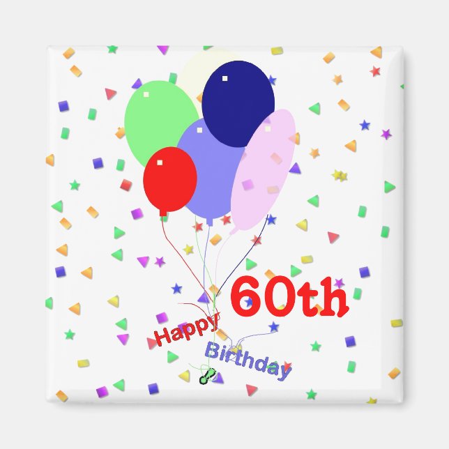 Colorful Happy 60th Birthday Balloons Magnet (Front)