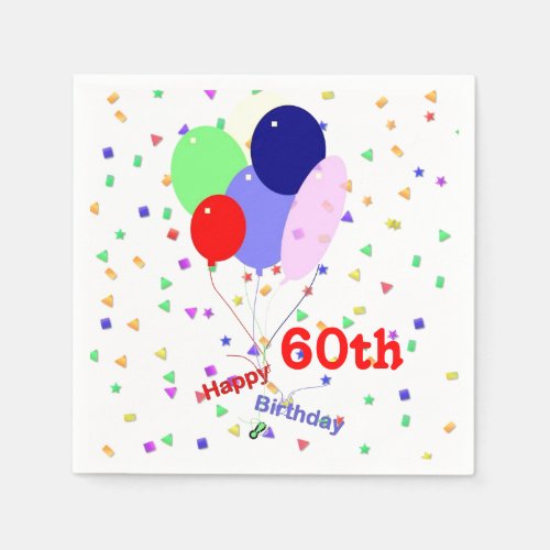 Colorful Happy 60th Birthday Balloons Napkins