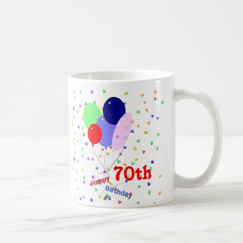 Colorful Happy 70th Birthday Balloons Coffee Mug