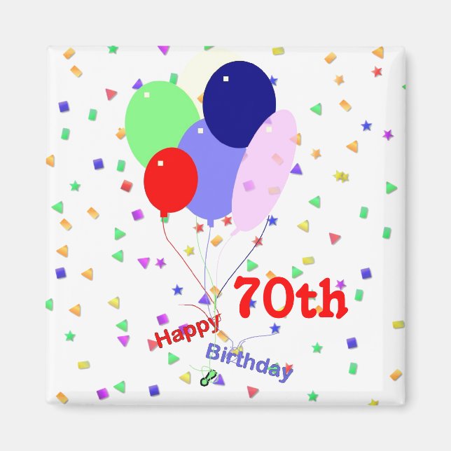 Colorful Happy 70th Birthday Balloons Magnet (Front)