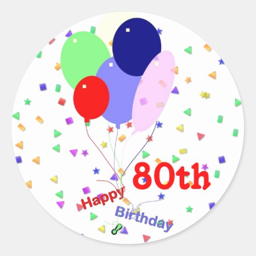 Colorful Happy 80th Birthday Balloons Classic Round Sticker