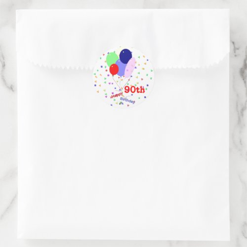 Colorful Happy 90th Birthday Balloons Classic Round Sticker