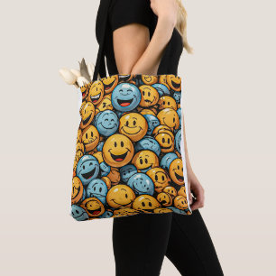 Colorful Happy and Funny Faces Tote Bag