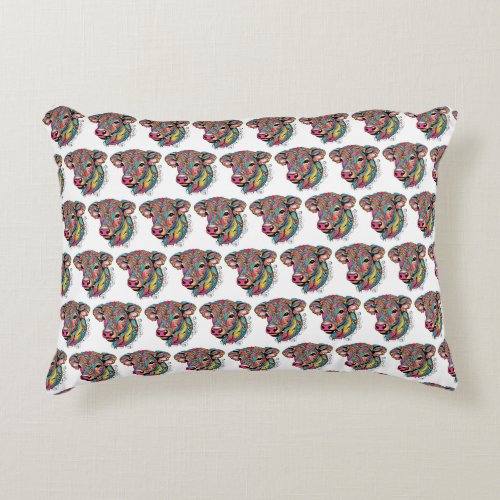 Colorful Happy Baby Cow Accent Pillow