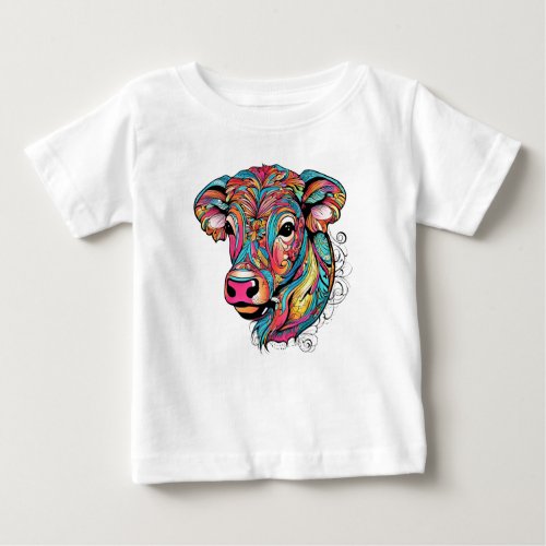 Colorful Happy Baby Cow Baby T_Shirt