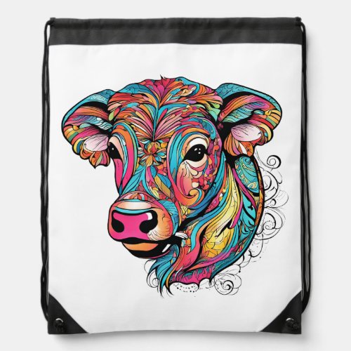  Colorful Happy Baby Cow Drawstring Bag
