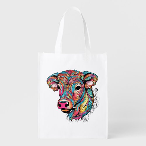  Colorful Happy Baby Cow Grocery Bag