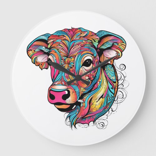  Colorful Happy Baby Cow Large Clock